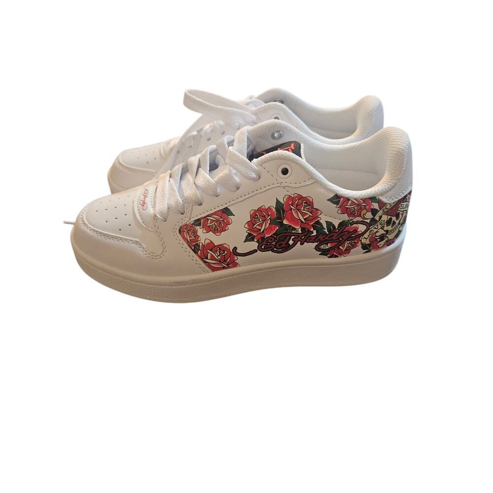 Ed Hardy Womens Ladies White Rose Sneakers Shoes Love Kills Slowly NWT Rare 6